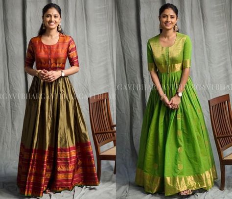 Traditional Dresses To Wear On Ganesh Chaturthi Ethnic Dress Ideas, Dresses From Old Sarees, Sari Designs, Diwali Fashion, Diwali Dresses, Long Gown Design, Sari Dress, Salwar Designs, Long Gown Dress