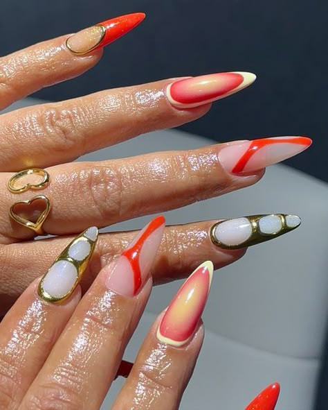 Byangieee on Instagram: "☄️🔥  #summer #nailsnailsnails #gelx" Atlanta Nails, Nail Art Aesthetic, Amazing Nails, Summery Nails, Glow Nails, Almond Acrylic Nails, I'm Bored, Shellac Nails, Glam Nails