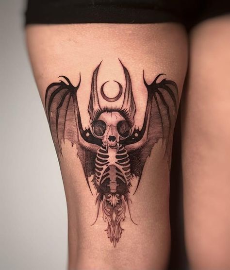 Animal Skeleton Tattoo, Gothic Bat Tattoo, Bats Tattoo, Bat Tattoos, Bats Tattoo Design, Mum Tattoo, Emo Tattoos, Artsy Tattoos, Flash Ideas