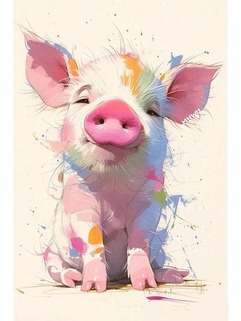 Pig Pictures Art, Cute Pig Painting, Pig Painting Easy, Cute Pig Pictures, Cute Pig Illustration, Piggy Painting, Pig Paintings, Pig Sketch, Pig Watercolor