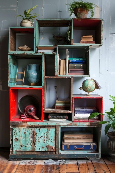 DIY Upcycled Shelving Units bring creativity and sustainability to your home! ♻️📚 Crafted from repurposed materials, these unique shelves add character and reduce waste. Perfect for any room, DIY Upcycled Shelving Units combine functionality with eco-friendly design, making your space stylish and environmentally conscious. Discover how to transform old items into beautiful storage solutions today! 🌿💚 #UpcycledShelving #EcoFriendlyHome #SustainableLiving #DIYProjects #CreativeReuse Upcycled Bookcase Ideas, Bookshelf Upcycle, Wall Bookshelf Ideas, Retail Display Shelves, Upcycle Storage, Unique Shelves, Space Style, Retail Shelving, Wall Bookshelves