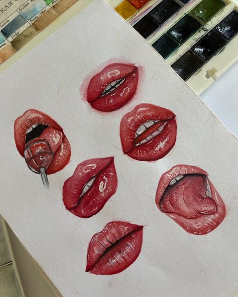 Watercolour drawings of lips Lips Illustration, Lip Artwork, Lips Sketch, Watercolour Drawings, Lips Drawing, Doodle Sketch, Glossy Lips, Lip Art, Mini Canvas