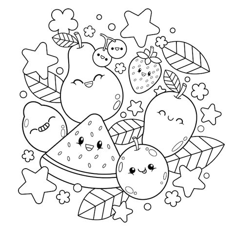 Vector fruits coloring book illustration | Premium Vector #Freepik #vector #food #nest #drawing #illustration Fruit Colouring Pages, Coloring Pages Fruits, Nest Drawing, Coloring Pages Kawaii, Fruit Coloring, Coloring Pages Cute, Food Coloring Pages, Fruit Coloring Pages, Summer Coloring Pages