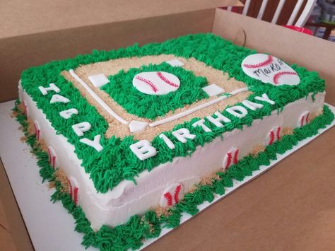 Sheet Cake Baseball Theme, Baseball Cake Birthday, Baseball Themed Sheet Cake, Baseball Sheet Cake Ideas, Baseball Theme Birthday Cake, Baseball Cakes For Boys Birthdays, Baseball Sheet Cake, Baseball Party Cake, Baseball Cake Ideas