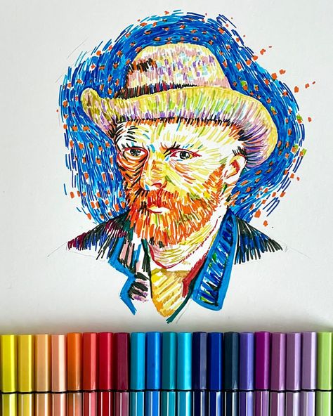 A masterpiece in every stroke! 🖌️🌟 This STABILO Pen 68 rendition of a timeless artist brings a splash of color to a familiar face. Who is this one? 🧐  🖍️ : STABILO Pen 68 brush 📷 : @quinkandbleach Cartoon Art Drawing, Splash Of Color, Color Pencils, Fine Pens, Human Face, Pen Art, Colorful Paintings, Art Journal Inspiration, Face Drawing