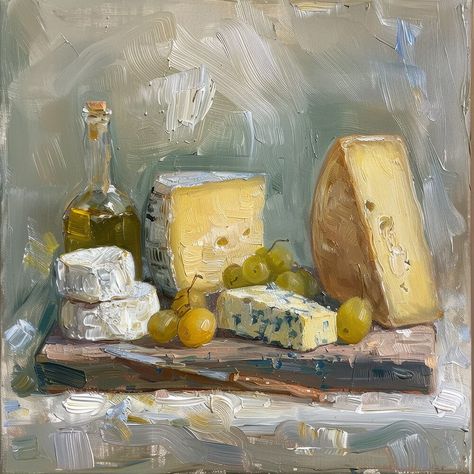 Cheese Platter V Impressionistic Still Life Oil Painting of French Cheeses Digital Download Print. High resolution digital print file. Prints upto 30 x 30 inches. PLEASE NOTE THIS PRODUCT IS FOR DIGITAL DOWNLOAD ONLY! NO PHYSICAL PRINTS WILL BE SHIPPED. Pod Creative artwork is for PERSONAL USE ONLY. DO NOT use our digital art files for reproduction or commercial use or resale in any form. © POD CREATIVE Cheese Painting, Cheese Illustration, Kitchen Paintings, Creative Still Life, Still Art, Cheese Art, Food Still Life, Oil Painting Still Life, A Level Art Sketchbook