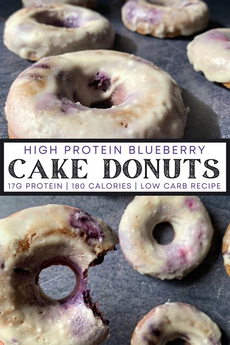 Sugar Free Glaze, Protein Donuts Recipe, Protein Blueberry, Blueberry Cake Donuts, Cake Doughnuts, Cake Donuts Recipe, Protein Donuts, Protein Baking, High Protein Desserts