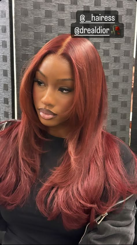 Natural Color Wigs For Black Women, Deep Ginger Hair Black Women, Coloured Hair Black Women, Black Women Sew In, Ginger Sew In, Red Hair Weave, Ginger Black Women, Colored Hair Black Women, Hair Inspo Black Women