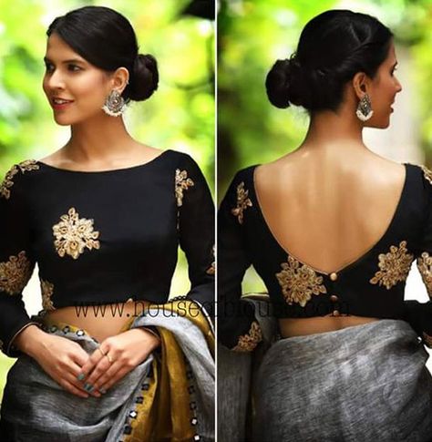 11 Trending Blouse Designs In 2019 That Will Impress You Plain Black Blouse Designs For Saree, Plain Black Blouse Designs, Plain Silk Blouse Designs, Saree Jacket Designs, Saree Jacket, Sleeveless Blouse Designs, Indian Blouse Designs, Sari Blouses, Boat Neck Blouse Design