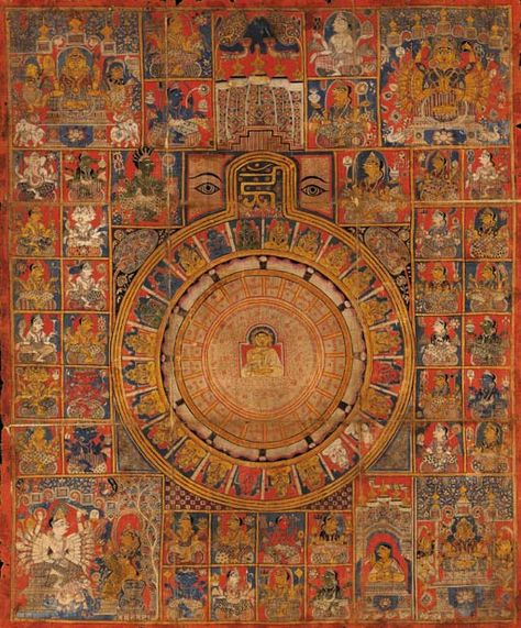 INDIA, GUJARAT, CIRCA 16TH CENTURY Jain Cosmology, Jainism Paintings, Jain Paintings, Circular Diagram, Ancient Astronomy, Jain Temple, Southeast Asian Arts, Indian Sculpture, Thangka Painting