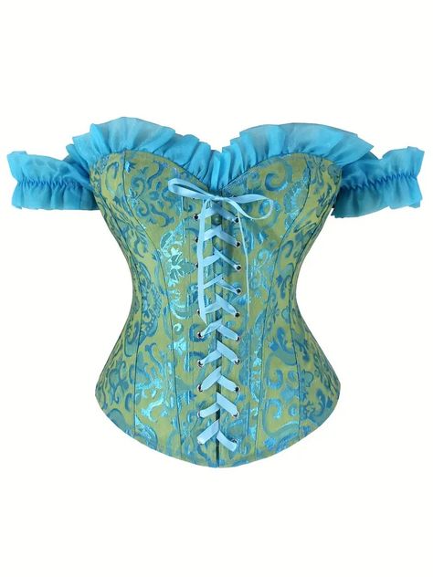 Rococo Blue Jacquard Overbust Corset Top Elegant Bustier - Temu Victorian Corset, Corset Tops, Overbust Corset, Corsets And Bustiers, Rococo Style, Vintage Victorian, Bustiers, Floral Style, Women Vintage