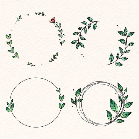 Doodle floral wreath vector collection | premium image by rawpixel.com / Adj Bujo Headers, Wreath Vector, Wreath Tattoo, Floral Doodles, Doodle Floral, Wreath Drawing, Envelope Art, 카드 디자인, Pola Sulam