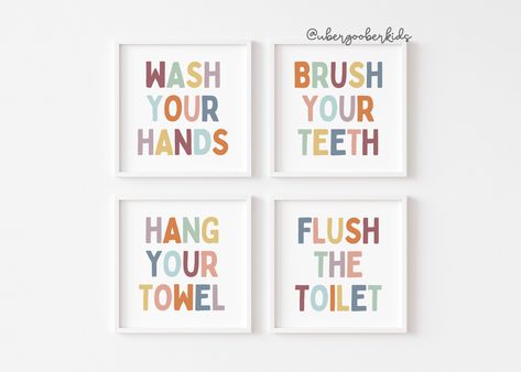 Fun Kids Bathroom Ideas, Bathroom Wall Prints, Fun Kids Bathroom, Kids Bathroom Decor, Kids Bathroom Wall, Kids Bathroom Art, Childrens Bathroom, Boho Bathroom Decor, Bathroom Rules