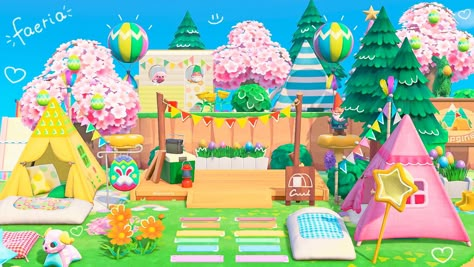 Acnh Kidcore Campsite, Animal Crossing Colorful Island, Kidcore Ideas Acnh, Animal Crossing Build Ideas Kidcore, Kidcore Aesthetic Animal Crossing, Acnh Core Themes, Acnh Space Fillers Kidcore, Pastel Kidcore Animal Crossing, Acnh Kidcore Entrance Ideas