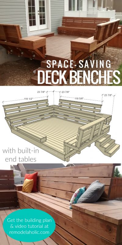 Built In Benches, Deck Benches, Deck Bench Seating, In Tables, Deck Bench, Deck Building Plans, Diy Space Saving, Deck Seating, Diy Space