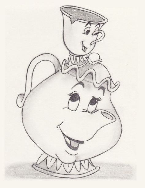 Disney Pencil Drawings, Disney Character Sketches, Beauty And The Beast Drawing, Tattoo Disney, Disney Character Drawings, Easy Disney Drawings, Mrs Potts, Cartoon Drawings Disney, Disney Drawings Sketches