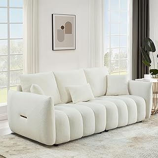 Modern Sofa Couch, Upholstered Couch, Teddy Fabric, Modern Couch, Teddy Fleece, Upholstered Chair, Soft Teddy, White Sofas, Living Room Spaces