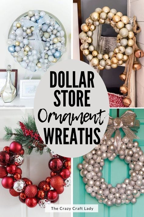 Ornament Wreath Diy Dollar Stores, Christmas Wreaths Using Ornaments, How To Make An Ornament Wreath, Dollar Tree Ornament Wreath, Dollar Store Christmas Wreath, Holiday Wreaths Diy Christmas, Diy Ornament Wreath, Ornament Wreath Diy, Store Christmas Decor