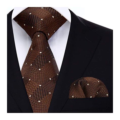 HISDERN Check Wedding Tie Handkerchief Men's Necktie & Pocket Square Set (Brown) Formal Tie, Handkerchief Men, Wedding Tie, Suits Men, Ties For Men, Mens Tie, Wedding Ties, Formal Business, Tie Set