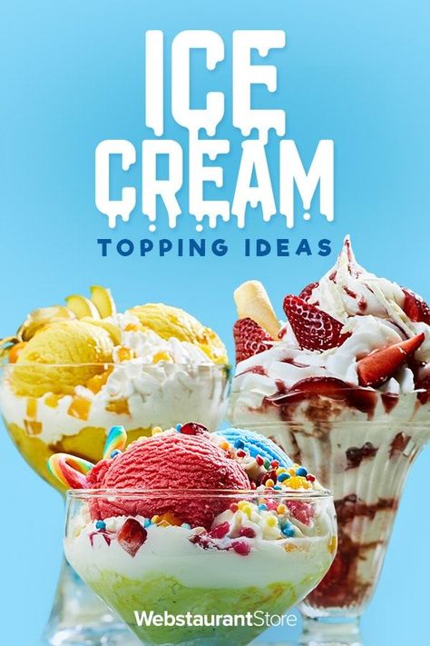 Toppings For Ice Cream, Ice Cream Desserts Ideas, All Ice Cream Flavors List, I’ve Cream Bar Toppings, Hard Shell Ice Cream Topping, Ice Cream Names, Fruity Ice Cream, Ice Cream Flower, Types Of Ice Cream