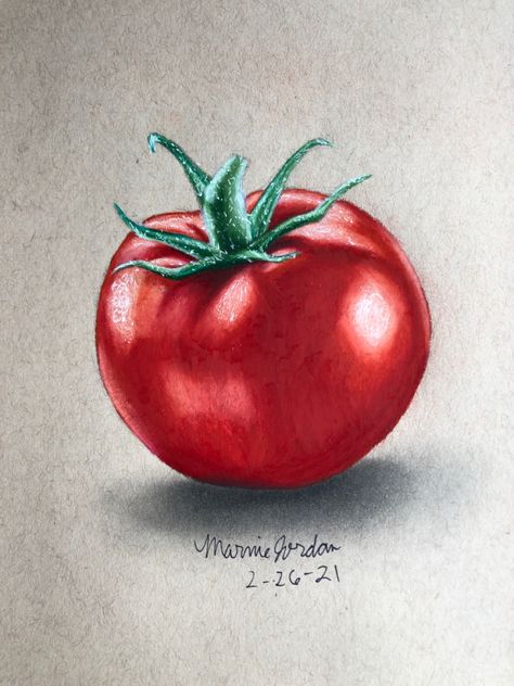 Toned Tan Sketchbook, Pretty Woman Aesthetic, Colored Pencil Drawing Ideas, Tomato Drawing, Colored Pencil Artwork Ideas, Pencil Drawing Ideas, Fruit Art Drawings, Colored Pencil Art Projects, Oil Pastel Drawings Easy