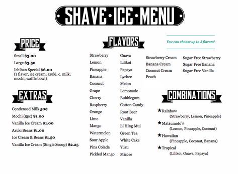 Snow Cones Recipes, Snow Cone Stand, Ice Truck, Ice Cream Menu, Ice Shop, Ice Cream Business, Sno Cones, Snack Shack, Shave Ice