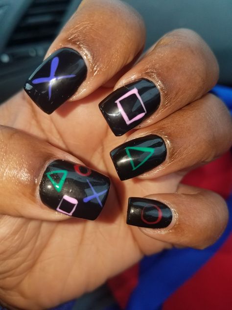 Fortnite Nails Designs, Gaming Nail Art, Gamer Nails Design, Sci Fi Nails, Playstation Nails, Fortnite Nails, Gaming Nails, Video Game Nails, Nintendo Nails