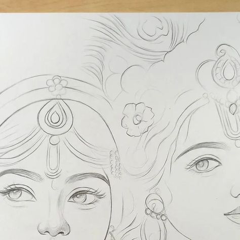 Radhe Krishna Pencil Sketch, God Love Drawing, Radha Ji Sketch, Radha Ji Drawing, Kanha Ji Drawing, Devotional Drawings, Shree Krishna Sketch, Lord Krishna Drawing Pencil, Radha Krishna Drawing Pencil Easy