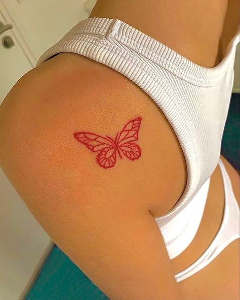 Small Tattoos Aesthetic, Minimalist Butterfly Tattoo, First Tattoo Ideas, Tattoos Pretty, Minimalist Butterfly, Tattoos Aesthetic, Red Minimalist, Unique Small Tattoo, Small Girly Tattoos