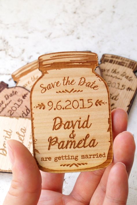 The cutest and most convenient way to save the date? These wood magnets. Jar Saving, Rustic Wedding Decorations, Rustic Save The Dates, Mason Jar Wedding, Save The Date Magnets, Wedding Wishes, Save The Dates, Here Comes The Bride, Wedding Planners