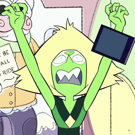 Peridot Pfp Su, Peridot Screenshots, Peridot Steven Universe Pfp, Steven Universe Yellow Pearl, Peridot Drawing, Peridot Steven Universe Fanart, Peridot Pfp, Steven Universe Matching Pfp, Aquamarine Steven Universe