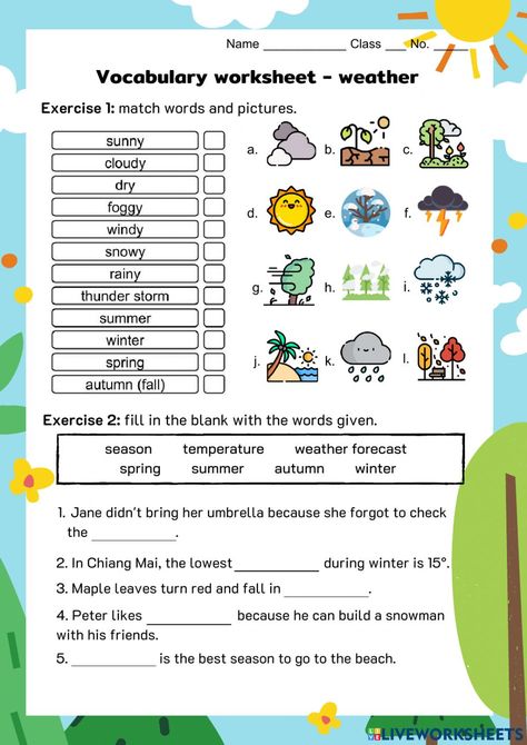 Weather Vocabulary Worksheets, Weather Worksheets 2nd Grade, Grammar Lesson Plans, Weather Worksheets, Weather Vocabulary, Classroom Lesson Plans, Phonics Song, Homeschool Lesson Plans, English Grammar Worksheets