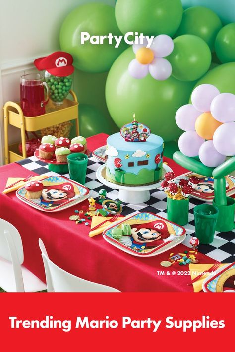 Game on! Make  their birthday the best one yet! Explore trending video game party supplies. Explore all Mario party tableware, décor, balloons and favors in-store or online at PartyCity.com 5th Birthday Ideas For Boys, Mario Birthday Party Decorations, Mario Brothers Birthday Party Ideas, Mario Kart Birthday Party, Princess Peach Birthday Party, Nintendo Birthday, 4th Birthday Party For Boys, Super Mario Bros Party Ideas, Mario Bros Birthday Party Ideas