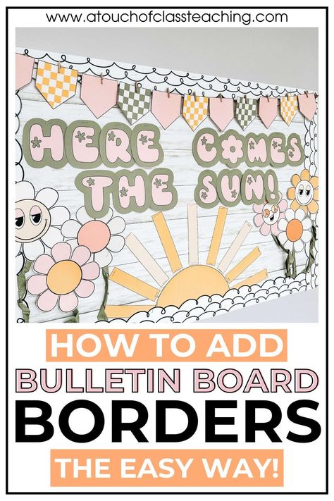 Want to know how to add bulletin board borders the easy way? In this post, I share 5 easy hacks that will help you add fancy classroom borders to your displays for a clean and polished look! Bulletin Board Heading Ideas, Boarders For Bulletin Boards Ideas, Bulletin Board Design Aesthetic, Cork Board Picture Collage, Fancy Classroom, Aesthetic Bulletin Board, Shiplap Bulletin Board, Bulletin Board Borders Printable, Boarders For Bulletin Boards