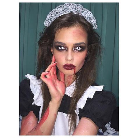 Maid Makeup Halloween, French Maid Makeup, Zombie Maid, French Maid Halloween, Maid Halloween, Zombie Makeup, French Maid, Halloween Costumes Makeup, Halloween Make Up