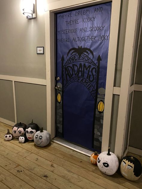 Adams Family Bulletin Board, Addams Family Classroom Door, Wednesday Addams Door Decoration, Beetle Juice Classroom Door, Adams Family Door Decoration, Addams Family Door Decoration, Halloween Door Decorations For School, Addams Family Halloween Decorations, Halloween Door Decorating Contest