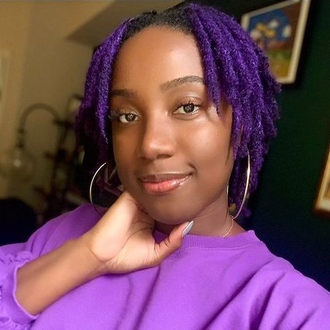 Would you rock purple locs? Repost: @123locd Colored Locs Black Women Purple, Purple On Black Women, Purple Dreadlocks Black Women, Dark Purple Locs, Purple Locs Black Women, Coloured Locs, Purple Dreadlocks, Purple Locs, Hairstyles Purple