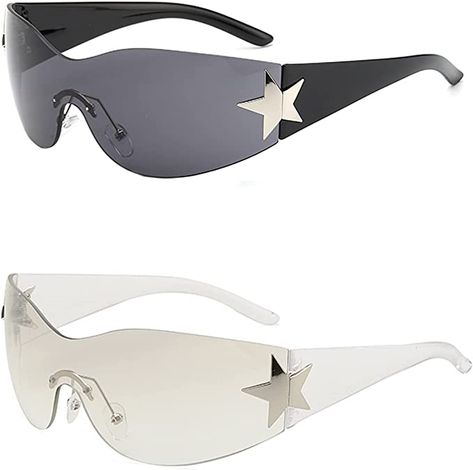 #stars #aesthetic #sunglassesfashion #y2k #y2kaesthetic #blackandwhite Accessories Png, Y2k Glasses, 2000s Vibe, Shades For Men, Y2k Sunglasses, Rimless Glasses, Y2k Accessories, Rimless Sunglasses, Oversized Sunglasses