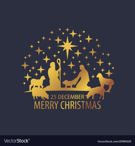 Jesus And Sheep, Mary And Joseph, Jesus Christmas, Gold Gradient, Christmas Jesus, Merry Christmas Card, Color Vector, Baby Jesus, Gradient Color