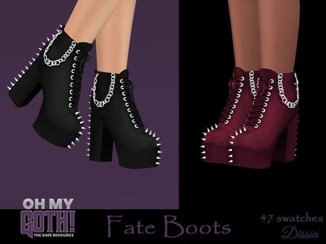 The Sims Resource - Oh My Goth - Fate Boots Sims 4 Goth Shoes, Sims 4 New Rock Shoes, Sims 4 Goth Boots, Ts4 Platform Shoes, Sims 4 Heel Boots, Emo Skirt, Goth Heels, Emo Boots, Pink Platform Boots