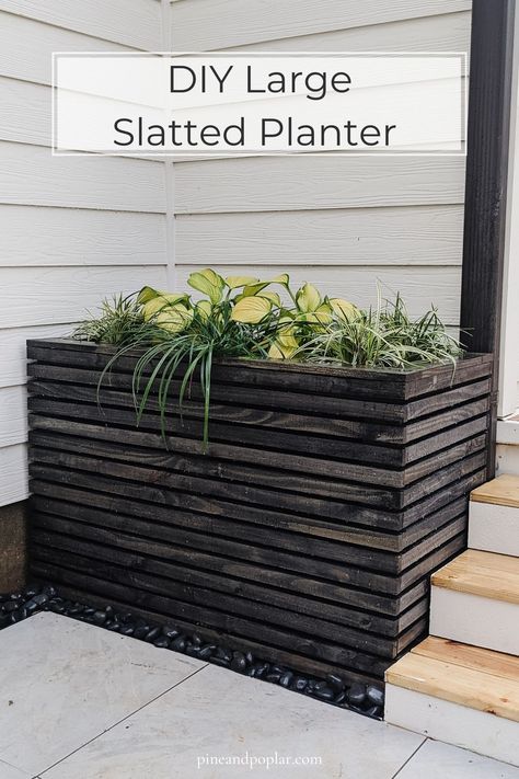 DIY Large Slatted Planter Plans - Pine and Poplar Planter Boxes Ideas, Slatted Planter, Long Planter Boxes, Tall Planter Boxes, Large Planter Boxes, Diy Wood Planters, Long Planter, Large Outdoor Planters, Boxes Ideas