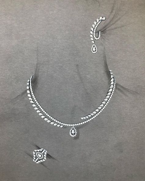 Danny Habib on Instagram: “Custom made #diamond sets by orders only.” Dimond Neckless Jewelry, Jewel Drawing, Indian Diamond Jewellery, Necklace Drawing, Real Diamond Necklace, Creative Jewelry Photography, Diamond Jewelry Set, Art Jewelry Design, Jewellery Design Sketches