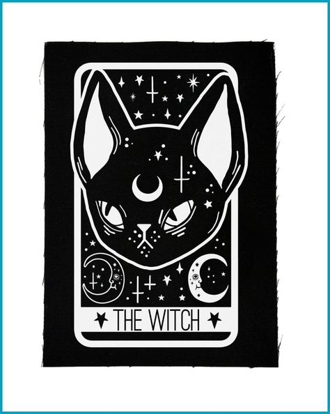 The Witch Black Cat Tarot Card Patch Black Cat Tarot Card, Witches Tarot Cards, Witch Tarot, Cat Patch, Punk Patches, Cat Spray, Tarot Astrology, Witch Cat, Cute Black Cats