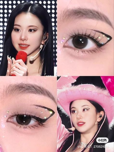 Ateez Inspired Makeup Looks, Chaeyoung Twice Makeup, Kpop Idol Eye Makeup, Blackpink Eye Makeup, Kpop Eyeliner, K Pop Makeup Looks, Idol Makeup Korean, Kpop Idol Makeup Look, Kpop Eye Makeup