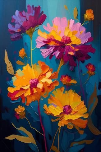 Art Print: Purple Marigolds I by Avril Anouilh : 18x12in Ako Kresliť, Beautiful Oil Paintings, Abstract Flower Art, Sweet Art, Abstract Flower Painting, Watercolor Flower Art, Wall Paintings, Block Wall, Acrylic Flowers