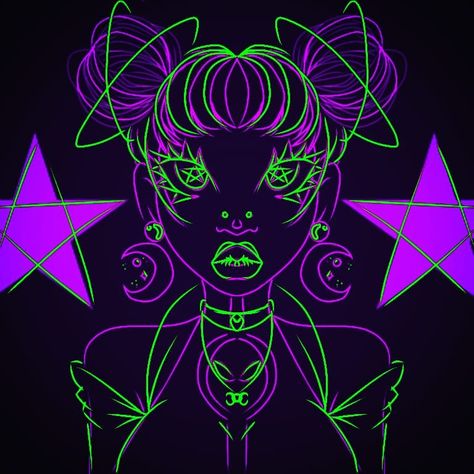 Neon Drawings Sketch, Rave Anime Aesthetic, Rave Art Illustration, Rave Drawing, Rave Illustration, Neon Drawings, Punisher Shirt, Neon Space, Rave Art