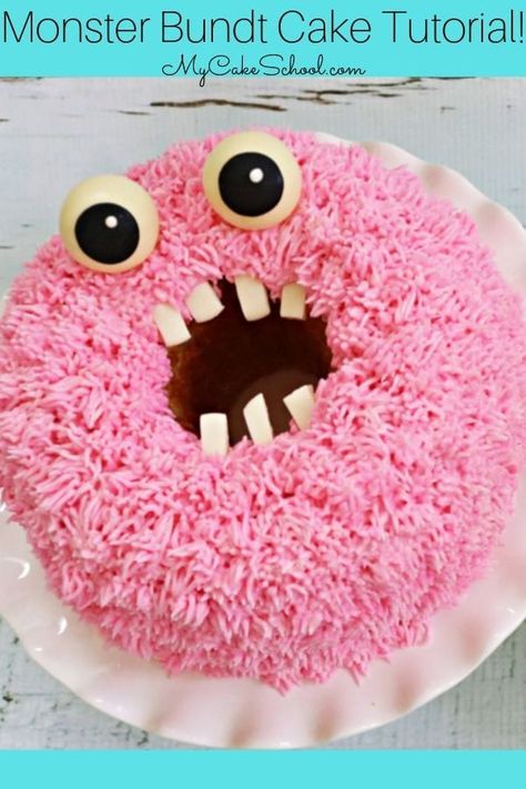 Funny Monster Bundt Cakes- Free Video Tutorial #monstercake #monsterparty #halloweencake #halloweenparty #easyhalloweencake Monster Sheet Cake, Creative Cakes Easy, Birthday Cake Easy Decorating, Monster Cake Ideas, Cake Decorating Funny, Bundt Cake Decorating Ideas, Funny Cake Designs, Easy Cake Designs, Funny Cake Ideas