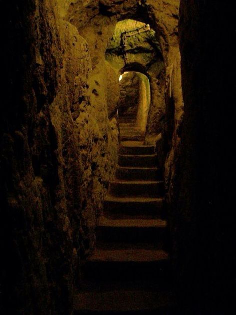 stone hallway Secret Passage, Underground City, Secret Passages, Secret Tunnel, Secret Passageways, Cave System, Cappadocia Turkey, Underground Tunnels, Underground Cities