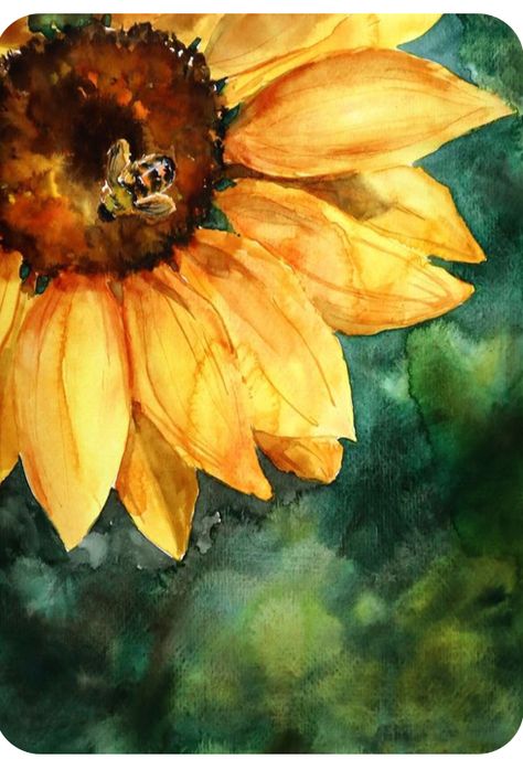 Sunflower In Watercolor, Sunflowers Art Paint Watercolor Sunflower, Abstract Sunflower Watercolor Painting, Sun Flower Art Drawing, Sunflower Watercolour Painting, Watercolour Sunflowers Watercolor Painting, Watercolor Sunflowers How To Paint, Sun Flowers Paintings, Watercolor Art Sunflower