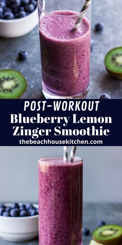 Blueberry Lemon Zinger Smoothie in a glass. Smoothie With Coconut Water, Smoothie With Coconut, Lemon Greek Yogurt, Coconut Water Smoothie, Greek Yogurt Flavors, Post Workout Smoothie, Workout Smoothies, Smoothie Prep, Sweet Tart